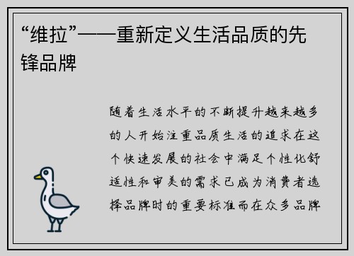 “维拉”——重新定义生活品质的先锋品牌