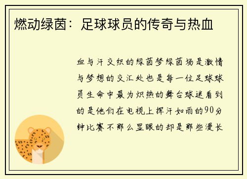 燃动绿茵：足球球员的传奇与热血
