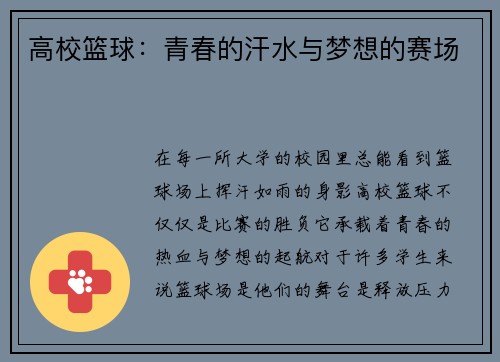 高校篮球：青春的汗水与梦想的赛场
