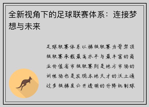 全新视角下的足球联赛体系：连接梦想与未来